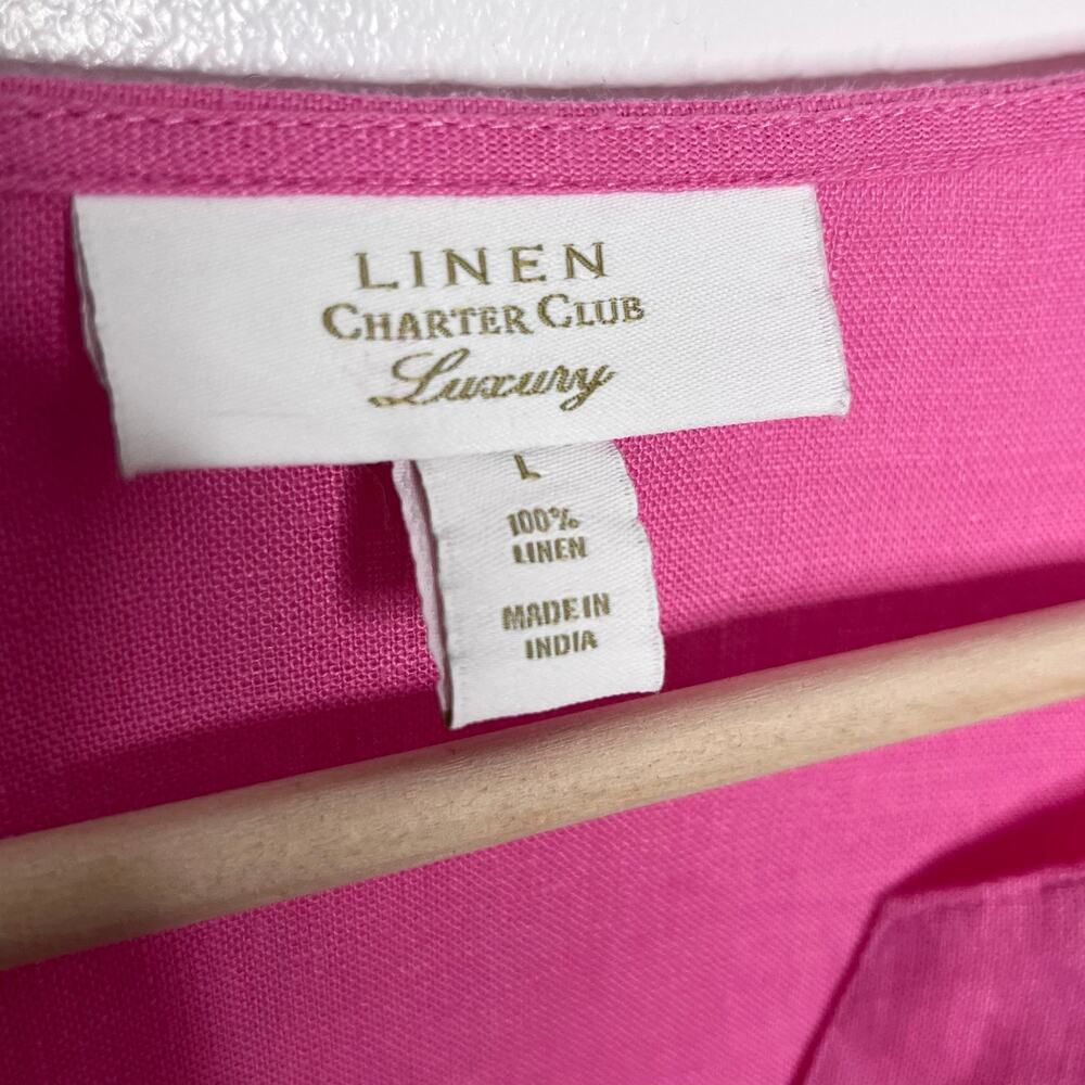 Charter Club Luxury Pink Linen Tie Sleeve Blouse Size Large Resort - Picture 5 of 9